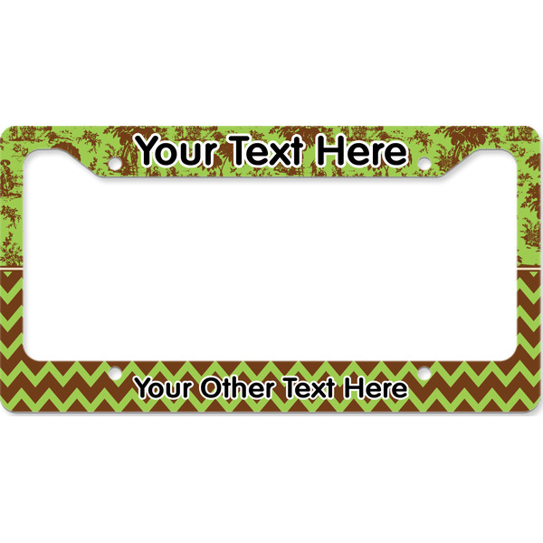 Green & Brown Toile & Chevron License Plate Frame Wide