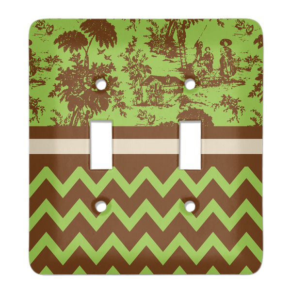Custom Green & Brown Toile & Chevron Light Switch Cover (2 Toggle Plate)
