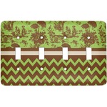 Green & Brown Toile & Chevron Light Switch Cover (4 Toggle Plate)