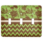 Green & Brown Toile & Chevron Light Switch Cover (3 Toggle Plate)