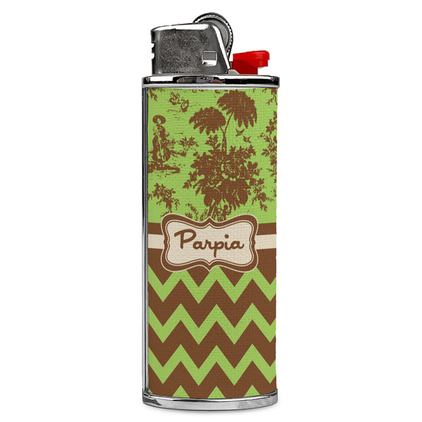 Custom Green & Brown Toile & Chevron Case for BIC Lighters (Personalized)