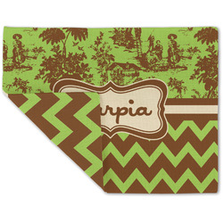 Green & Brown Toile & Chevron Double-Sided Linen Placemat - Single w/ Name or Text
