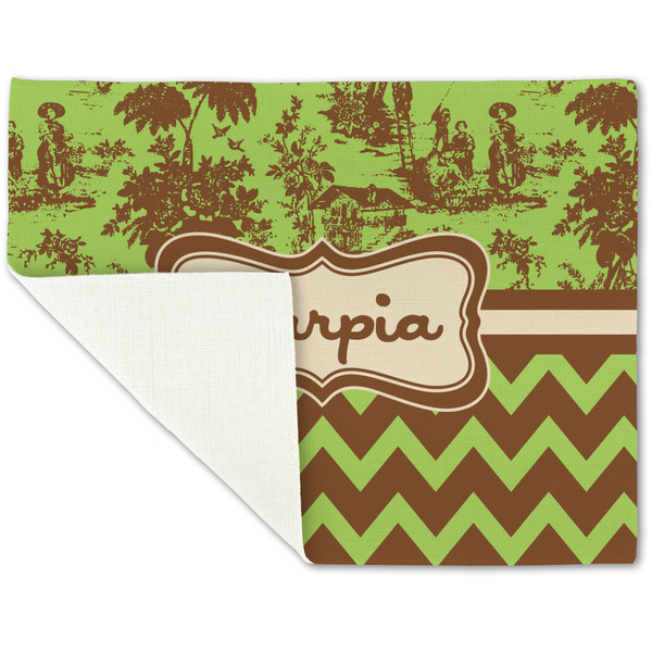 Green & Brown Toile & Chevron Linen Placemat - Folded Corner (single side)