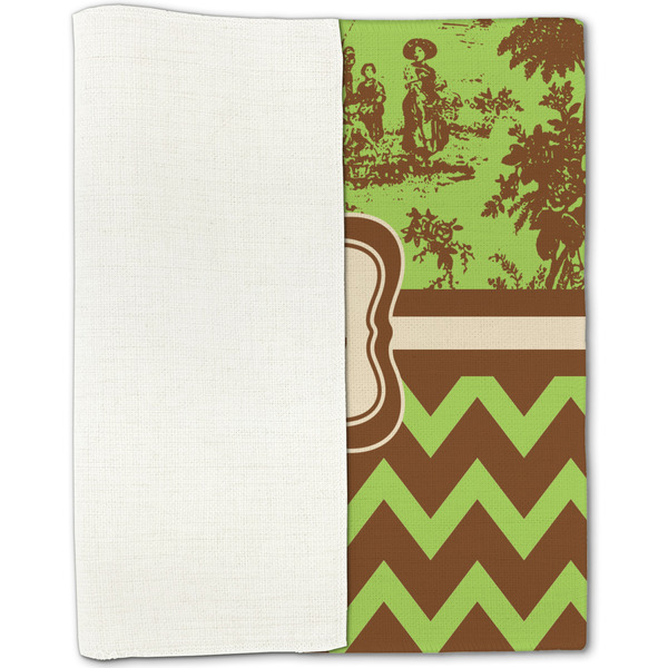 Green & Brown Toile & Chevron Linen Placemat - Folded Half