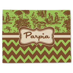 Green & Brown Toile & Chevron Single-Sided Linen Placemat - Single w/ Name or Text