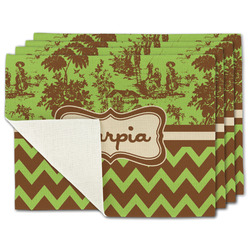 Green & Brown Toile & Chevron Single-Sided Linen Placemat - Set of 4 w/ Name or Text