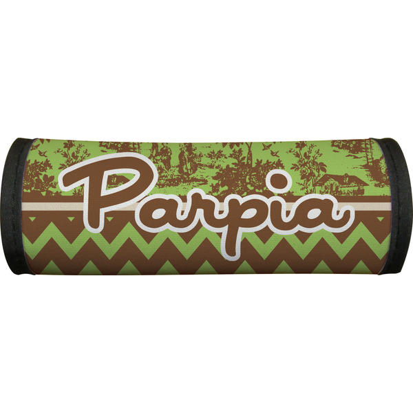 Green & Brown Toile & Chevron Luggage Handle Wrap