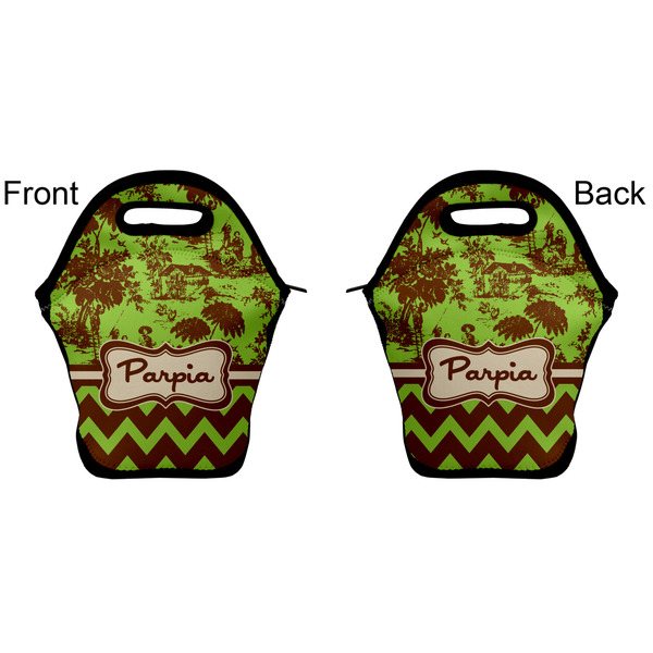 Green & Brown Toile & Chevron Lunch Bag - Front and Back