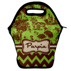 Green & Brown Toile & Chevron Lunch Bag w/ Name or Text
