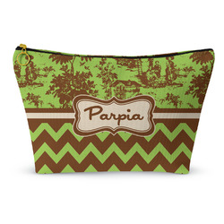 Green & Brown Toile & Chevron Makeup Bag (Personalized)