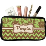 Green & Brown Toile & Chevron Makeup / Cosmetic Bag (Personalized)