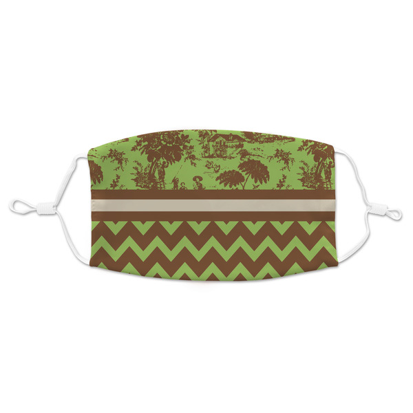 Custom Green & Brown Toile & Chevron Adult Cloth Face Mask