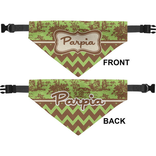 Green & Brown Toile & Chevron Medium Dog Bandana Approval
