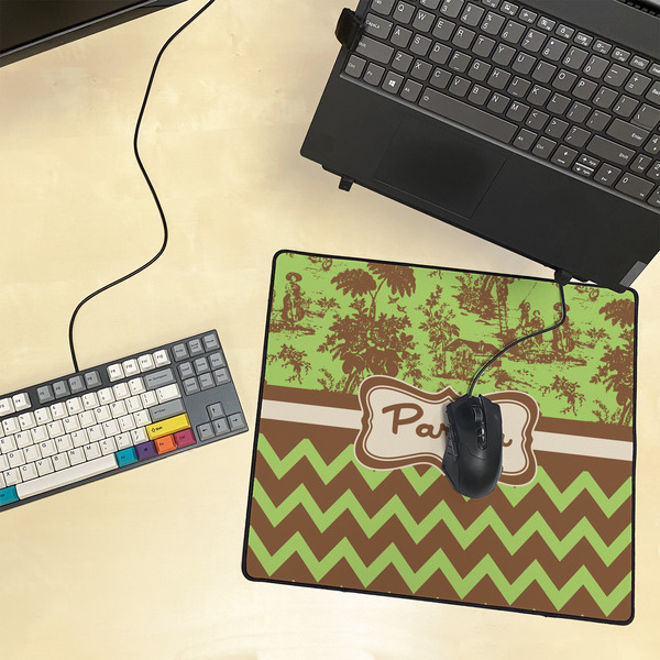 Green & Brown Toile & Chevron Medium Gaming Mats - LIFESTYLE