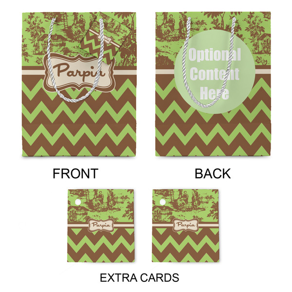 Green & Brown Toile & Chevron Medium Gift Bag - Approval