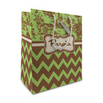 Green & Brown Toile & Chevron Medium Gift Bag (Personalized)