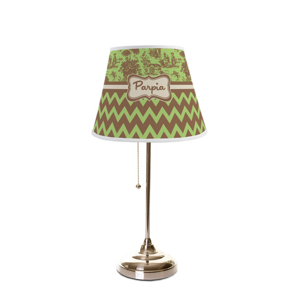 Green & Brown Toile & Chevron Poly Film Empire Lampshade - On Stand