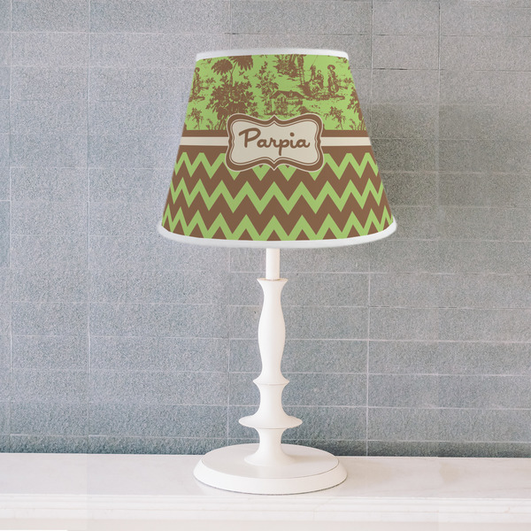 Green & Brown Toile & Chevron Poly Film Empire Lampshade - Lifestyle