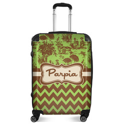 Green & Brown Toile & Chevron Suitcase - 24" Medium - Checked (Personalized)