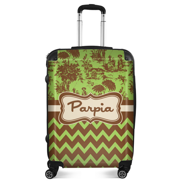 Custom Green & Brown Toile & Chevron Suitcase - 24" Medium - Checked (Personalized)
