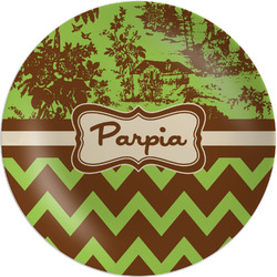 Green & Brown Toile & Chevron Melamine Plate (Personalized)