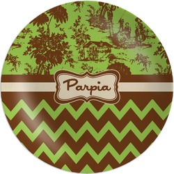 Green & Brown Toile & Chevron Melamine Plate (Personalized)