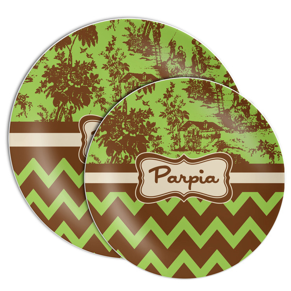 Green & Brown Toile & Chevron Melamine Plates - PARENT/MAIN