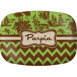 Green & Brown Toile & Chevron Melamine Platter (Personalized)