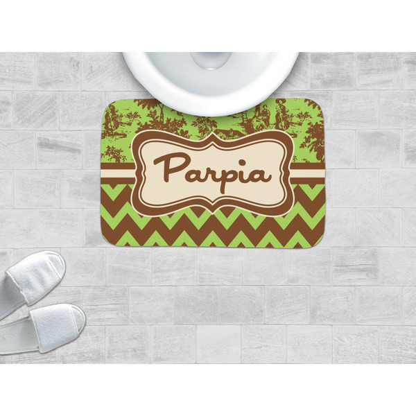 Green & Brown Toile & Chevron Memory Foam Bath Mat - LIFESTYLE
