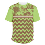 Green & Brown Toile & Chevron Men's Crew T-Shirt - Medium