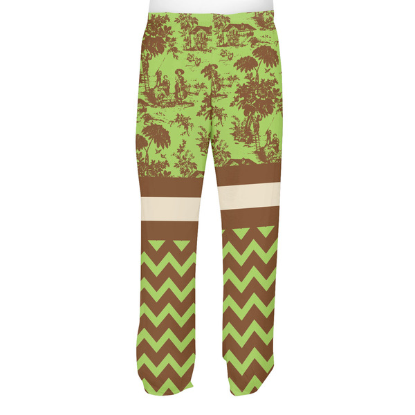 Green & Brown Toile & Chevron Men's Pjs Back - on model