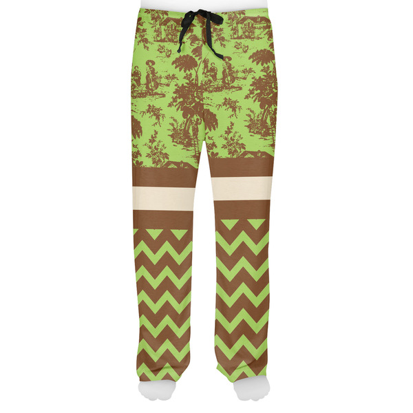 Green & Brown Toile & Chevron Men's Pjs Front - on model