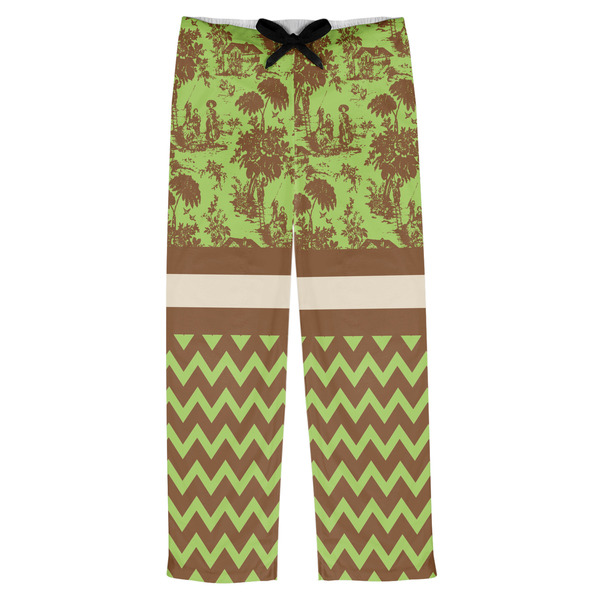 Custom Green & Brown Toile & Chevron Mens Pajama Pants - M