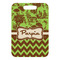 Green & Brown Toile & Chevron Metal Luggage Tag - Front Without Strap