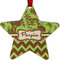Green & Brown Toile & Chevron Metal Star Ornament - Front