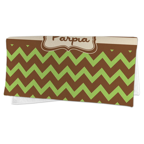 Green & Brown Toile & Chevron Microfiber Dish Rag - FOLDED (half)