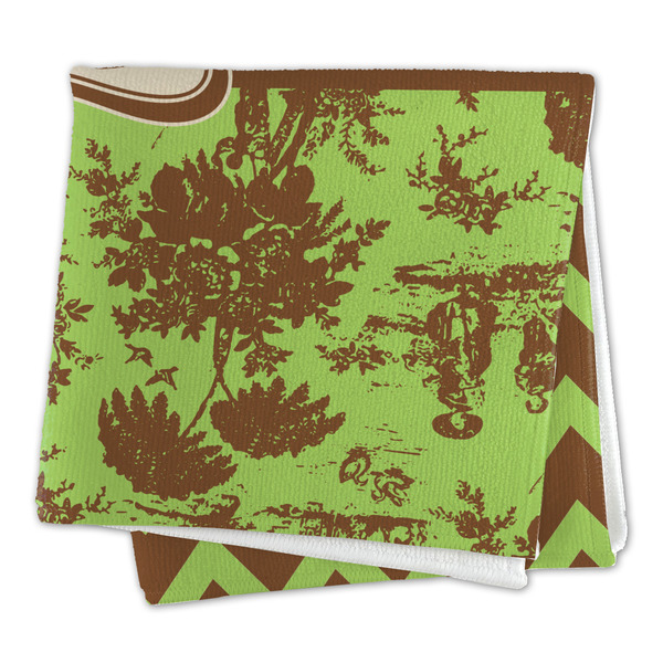 Green & Brown Toile & Chevron Microfiber Dish Rag - FOLDED (square)
