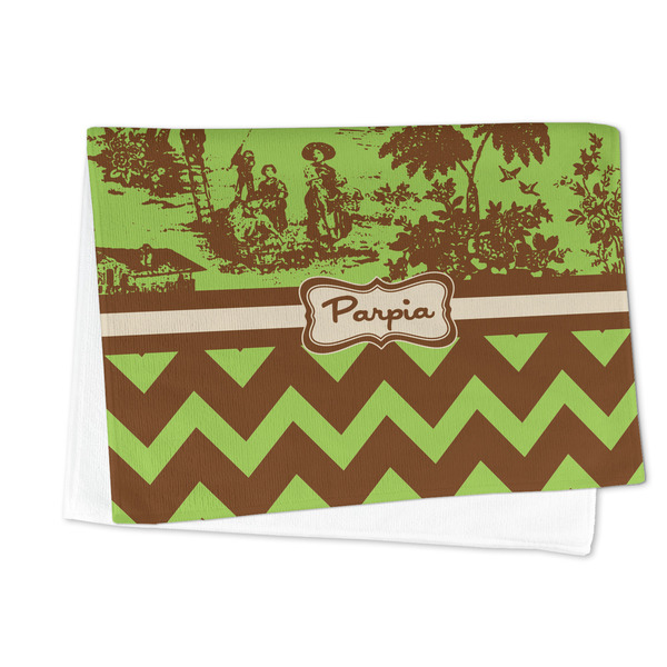Green & Brown Toile & Chevron Microfiber Dish Towel - FOLDED HALF