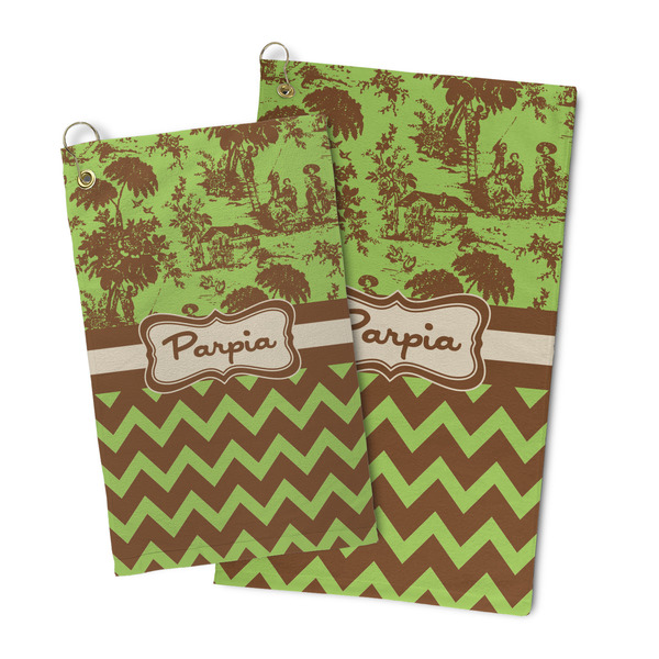 Green & Brown Toile & Chevron Microfiber Golf Towel - PARENT/MAIN