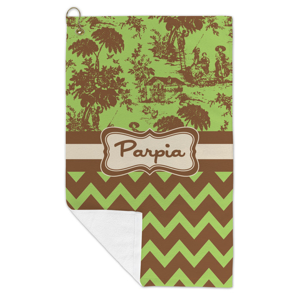 Green & Brown Toile & Chevron Microfiber Golf Towels - FOLD