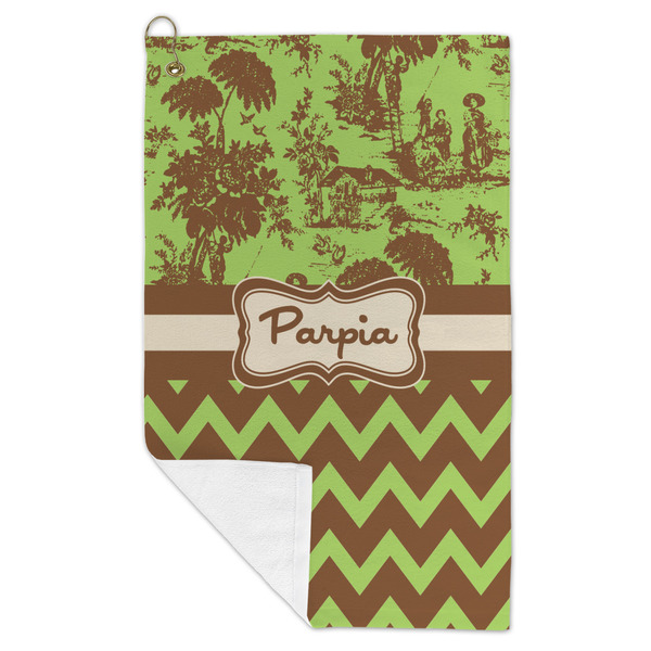 Green & Brown Toile & Chevron Microfiber Golf Towels - FOLD