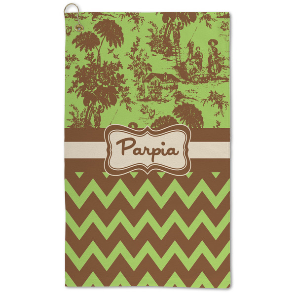 Custom Green & Brown Toile & Chevron Microfiber Golf Towel (Personalized)