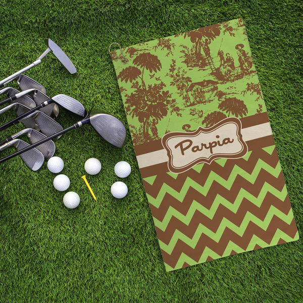 Green & Brown Toile & Chevron Microfiber Golf Towels - LIFESTYLE