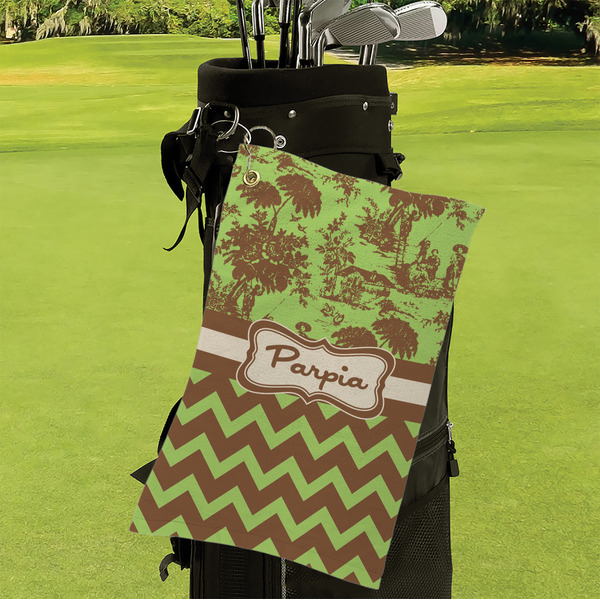 Green & Brown Toile & Chevron Microfiber Golf Towels - Small - LIFESTYLE