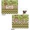 Green & Brown Toile & Chevron Microfleece Dog Blanket - Large- Front & Back