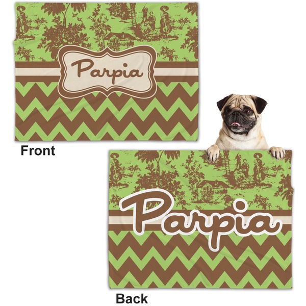 Green & Brown Toile & Chevron Microfleece Dog Blanket - Regular - Front & Back