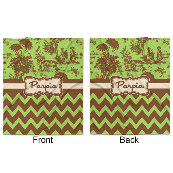 Green & Brown Toile & Chevron Minky Blanket - 50"x60" - Double Sided - Front & Back