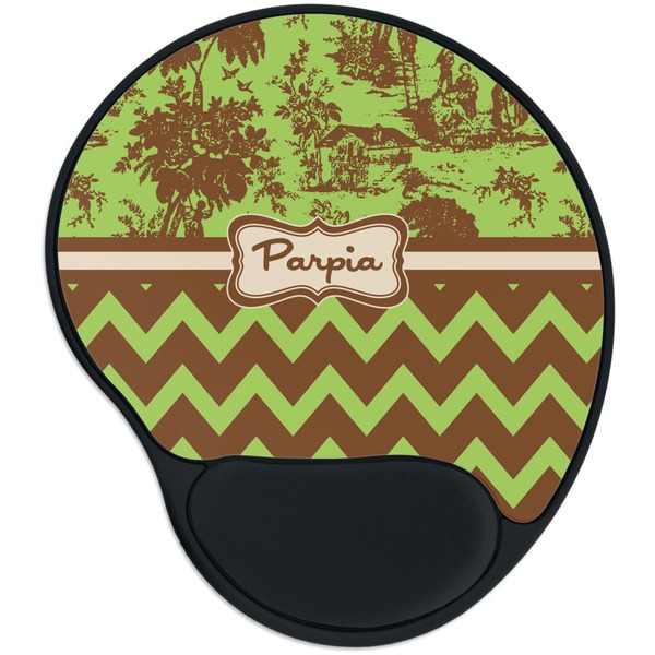 Custom Green & Brown Toile & Chevron Mouse Pad with Wrist Support