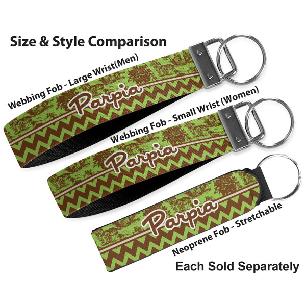 Green & Brown Toile & Chevron Multiple Key Ring comparison sizes