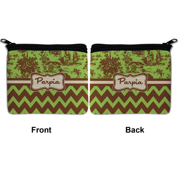 Green & Brown Toile & Chevron Neoprene Coin Purse - Front & Back (APPROVAL)